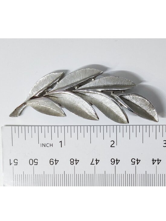Trifari Jewelry - Vintage 1950-60s Signed Crown Trifari Brushed Silver Plated Leaf Brooch 2-7/8"